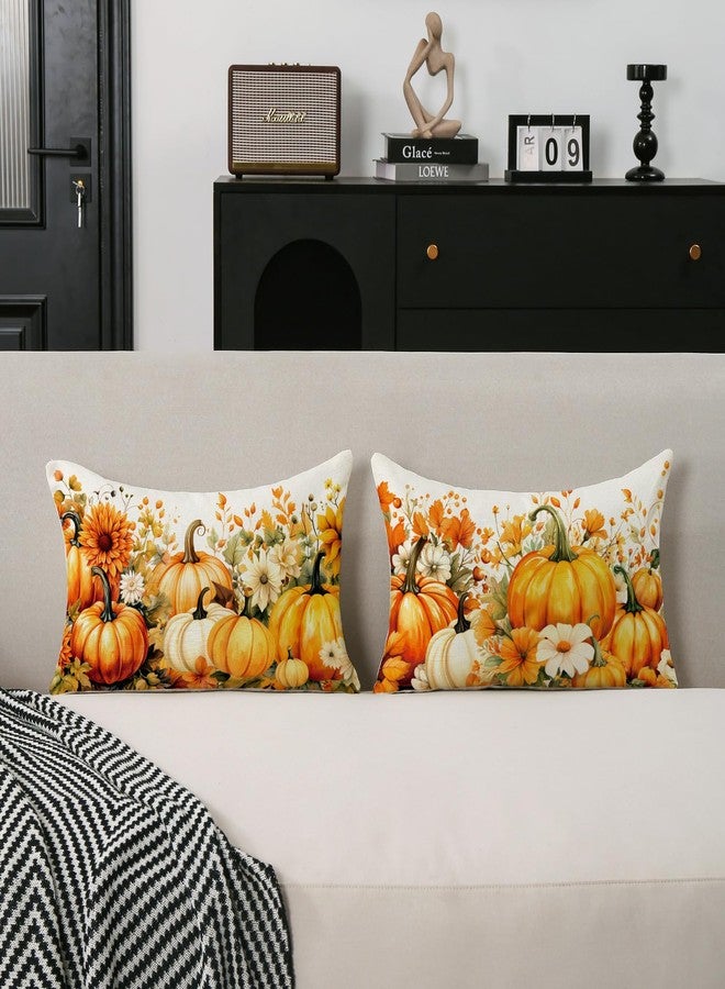 TAJWE Fall Pumpinks Pillow Covers 12x20 Set of 2 Autumn Floral Farmhouse Decoration Thanksgiving Lumbar Cushion Cases for Home Sofa Couch Decor - Image 2
