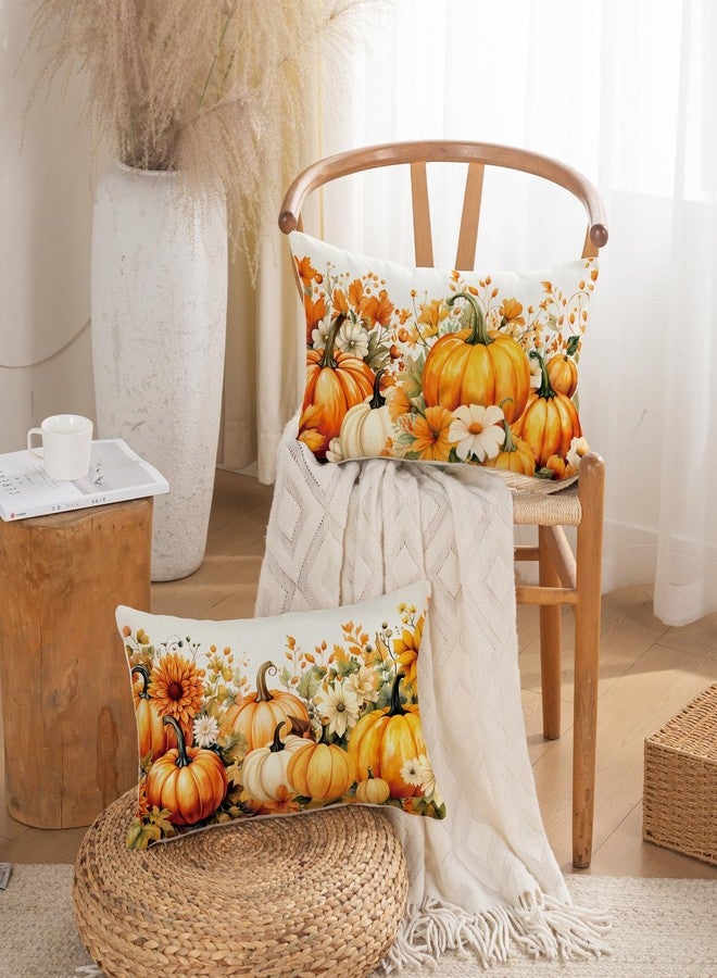 TAJWE Fall Pumpinks Pillow Covers 12x20 Set of 2 Autumn Floral Farmhouse Decoration Thanksgiving Lumbar Cushion Cases for Home Sofa Couch Decor - Image 3
