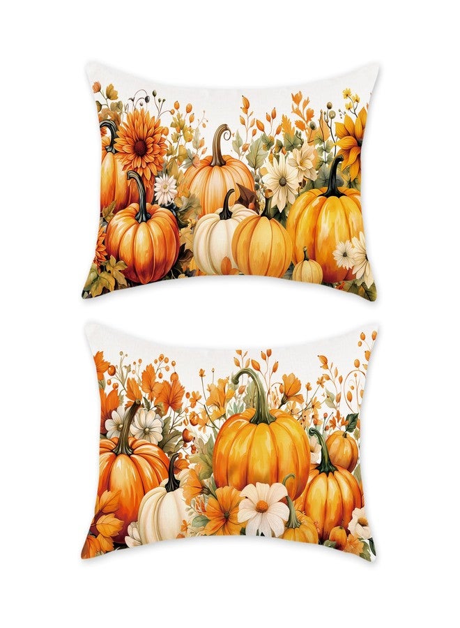 TAJWE Fall Pumpinks Pillow Covers 12x20 Set of 2 Autumn Floral Farmhouse Decoration Thanksgiving Lumbar Cushion Cases for Home Sofa Couch Decor - Image 1