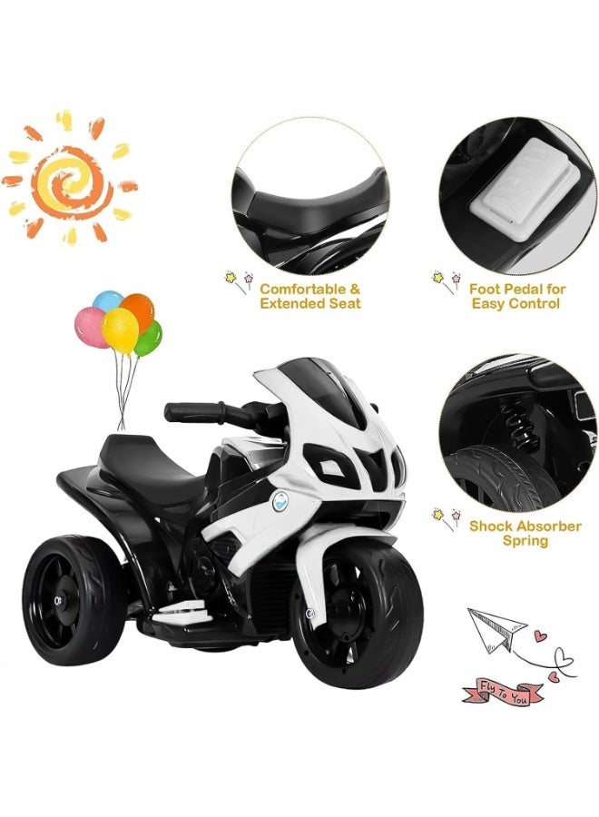 AS 6V Battery Powered Kids Electric Motorcycle with LED Headlights, Music, Pedal, Spring Suspension System, 3 Wheels, Gift for Boys and Girls - Image 2