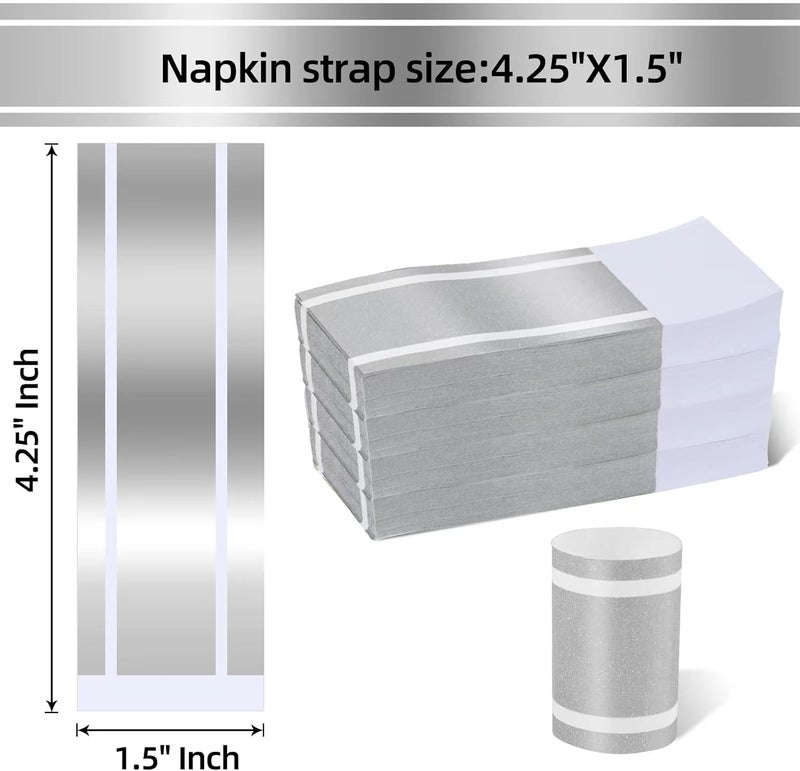 Germiwipe Standard Paper Napkin Band, 200PCS Matte Silver Napkin Ring Self-Adhesive, Silverware Wraps Bands,Table Setup Wedding Event Party Supply (Matte Silver /200pcs) - Image 4