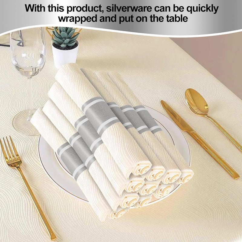 Germiwipe Standard Paper Napkin Band, 200PCS Matte Silver Napkin Ring Self-Adhesive, Silverware Wraps Bands,Table Setup Wedding Event Party Supply (Matte Silver /200pcs) - Image 3