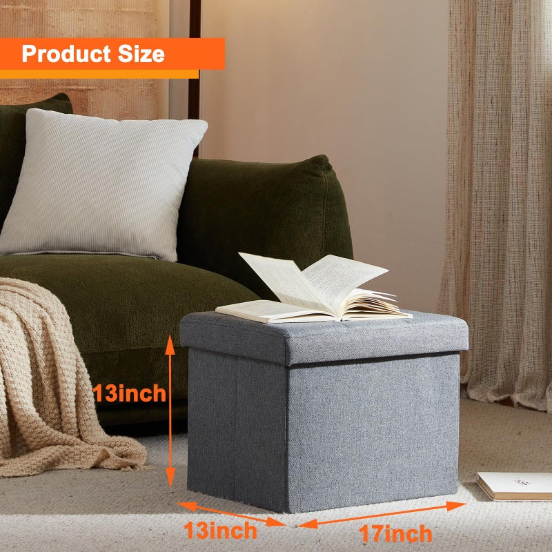 ALASDO Storage Ottoman Footrest Stool Small Ottoman with Storage Foldable Ottomans Foot Rest Footstool Bench for Living Room 17x13x13inches Grey - Image 2