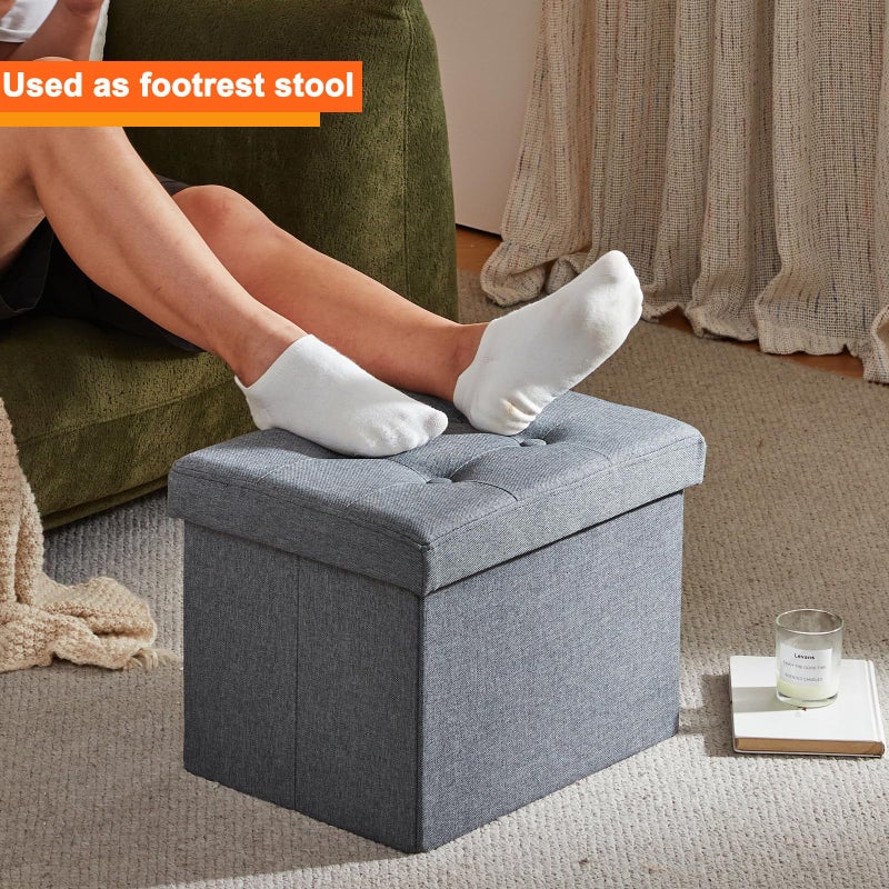 ALASDO Storage Ottoman Footrest Stool Small Ottoman with Storage Foldable Ottomans Foot Rest Footstool Bench for Living Room 17x13x13inches Grey - Image 5