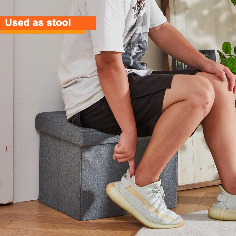 ALASDO Storage Ottoman Footrest Stool Small Ottoman with Storage Foldable Ottomans Foot Rest Footstool Bench for Living Room 17x13x13inches Grey - Image 4