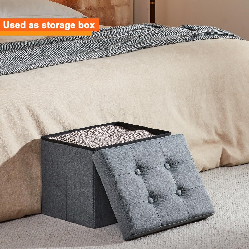 ALASDO Storage Ottoman Footrest Stool Small Ottoman with Storage Foldable Ottomans Foot Rest Footstool Bench for Living Room 17x13x13inches Grey - Image 3