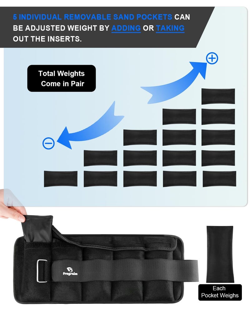 Fragraim Adjustable Ankle Weights 1-8 LBS Pair with Removable Weight for Jogging, Gymnastics, Aerobics, Physical Therapy, Resistance Training|Each 0.8-4 lbs, Total 8LBS, Black - Image 3