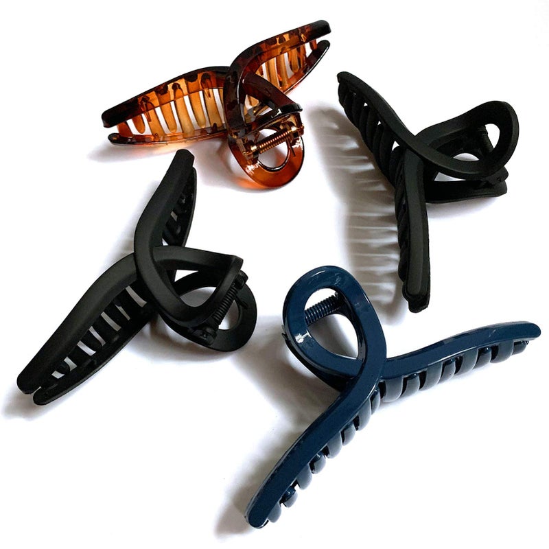 Nalodu Hair Claw Clips Large 4 Inch No Slip Big Matte Shiny Butterfly Clip Clamp Assorted Colors for Thin Fine Thick Hair Women and Girls 4 Pack