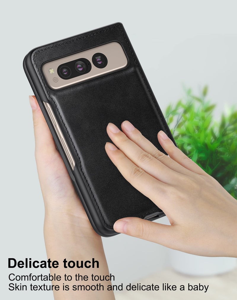 Foluu for Google Pixel Fold Case, Leather Case, PU Leather + Hard PC Shell Ultra Thin Slim Durable Protective Phone Case Cover for Google Pixel Fold 2023 (Black) - Image 4