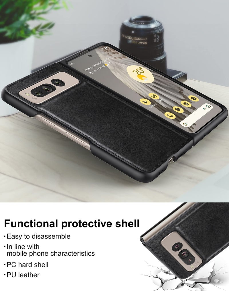 Foluu for Google Pixel Fold Case, Leather Case, PU Leather + Hard PC Shell Ultra Thin Slim Durable Protective Phone Case Cover for Google Pixel Fold 2023 (Black) - Image 3