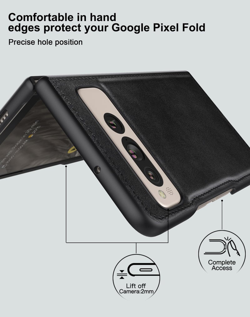 Foluu for Google Pixel Fold Case, Leather Case, PU Leather + Hard PC Shell Ultra Thin Slim Durable Protective Phone Case Cover for Google Pixel Fold 2023 (Black) - Image 2