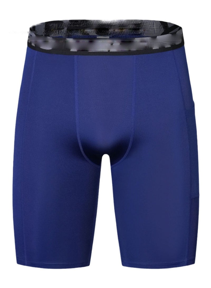 Men's Fitness Shorts with Pockets, Quick-Drying, Sweat-Wicking, Stretch, Fit, 5-inch (1 piece) - Mid-rise design, anti-friction elastic, running and training shorts, suitable for training, running and track and field; (royal blue) - L - Image 1