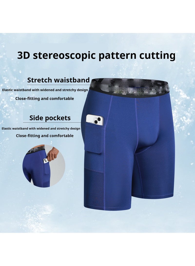 Men's Fitness Shorts with Pockets, Quick-Drying, Sweat-Wicking, Stretch, Fit, 5-inch (1 piece) - Mid-rise design, anti-friction elastic, running and training shorts, suitable for training, running and track and field; (royal blue) - L - Image 2