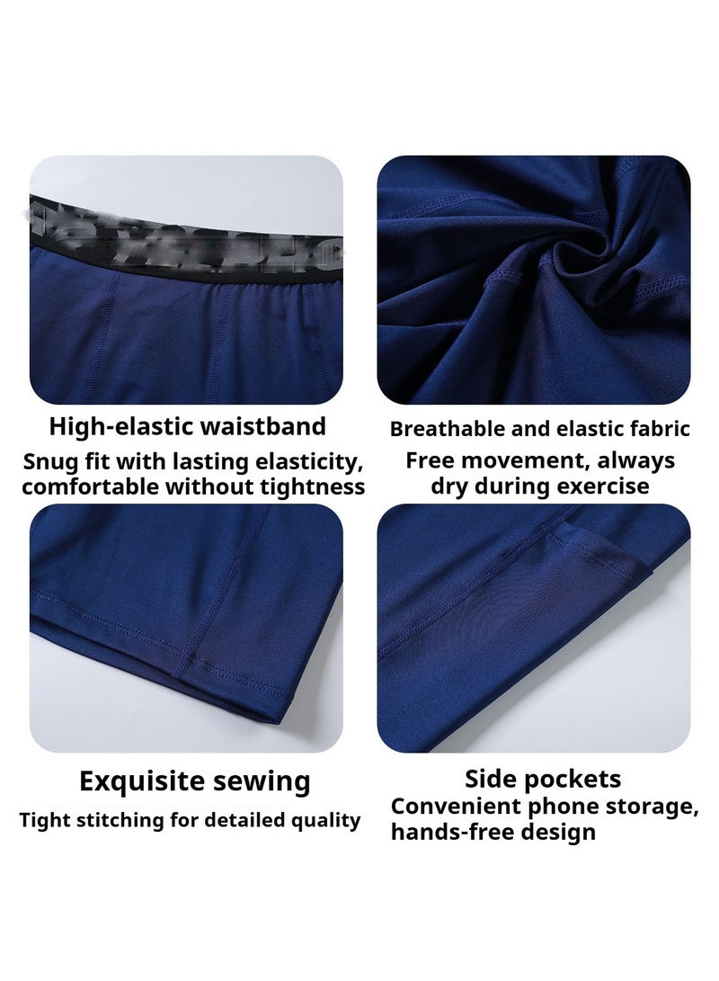 Men's Fitness Shorts with Pockets, Quick-Drying, Sweat-Wicking, Stretch, Fit, 5-inch (1 piece) - Mid-rise design, anti-friction elastic, running and training shorts, suitable for training, running and track and field; (royal blue) - L - Image 3