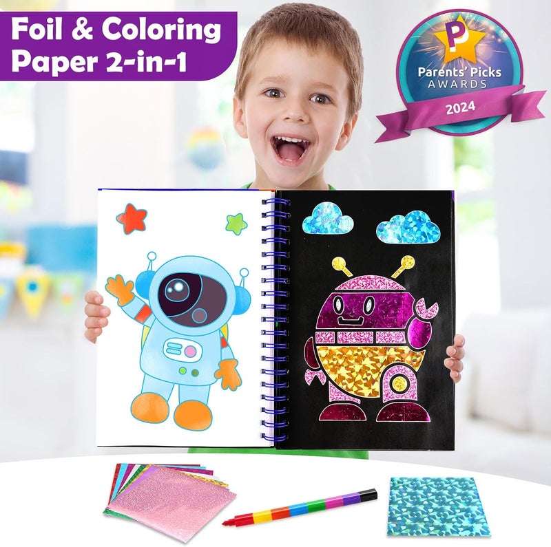 FUNNYB&G Foil Art Kit - Foil Crafts for Kids, Toys for Boys 4-10 Years Old, No Mess Travel Essentials, Kids Toys, Boys Gift, Birthday Gift, Coloring Books for Kids - Image 2