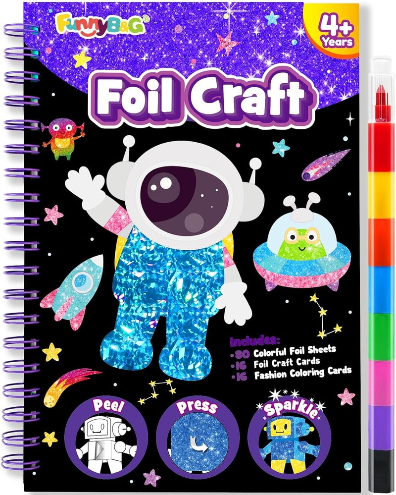 FUNNYB&G Foil Art Kit - Foil Crafts for Kids, Toys for Boys 4-10 Years Old, No Mess Travel Essentials, Kids Toys, Boys Gift, Birthday Gift, Coloring Books for Kids - Image 1