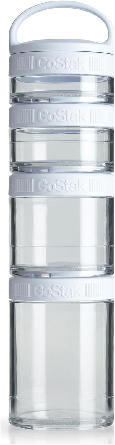 BlenderBottle GoStak Food Storage Containers for Protein Powder Healthy Snacks and Portion Control 4Piece Starter Pak White