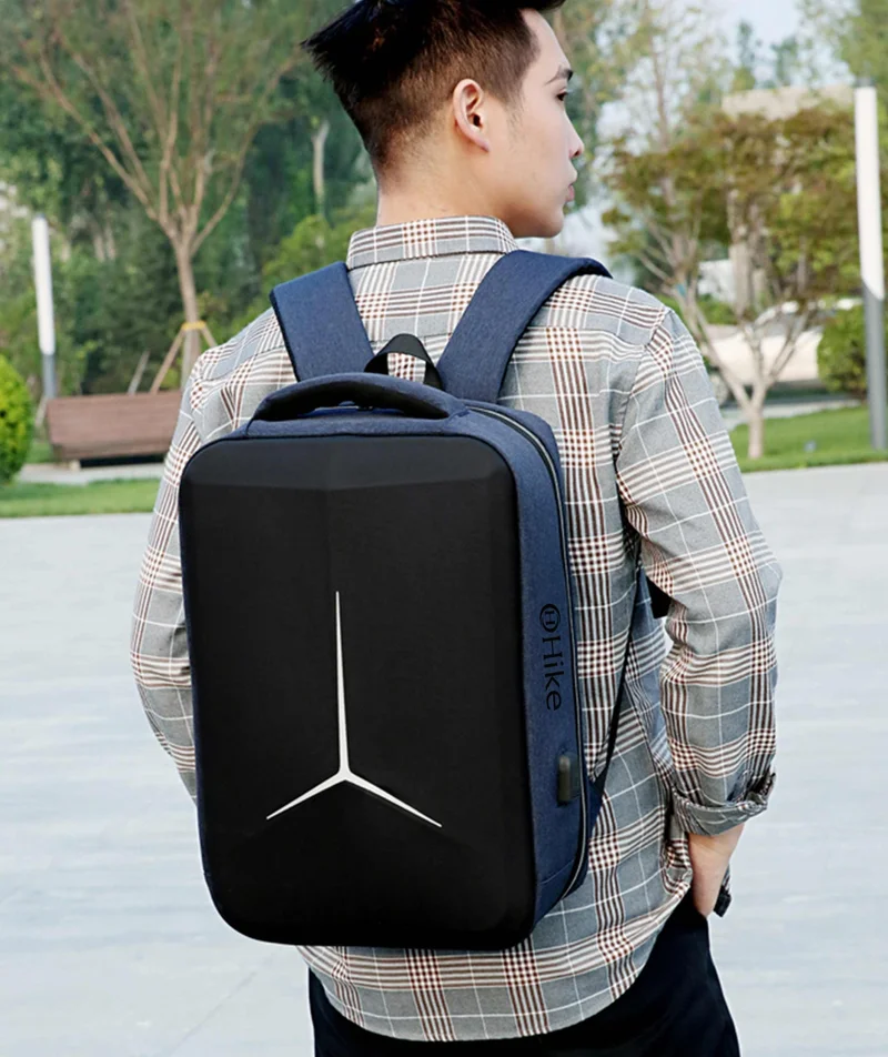 هايك Hike Semi Hard 17-inch Unisex Laptop Backpack with Built in Combination lock and USB/ Headphone Port Daypack for Travel, Office and Business, HK2020-DEEPBLUE