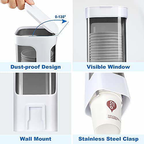 IWNTWY Cup Dispenser, Pull Type Water Cooler Cup Holder Fit 3oz-5oz Disposable Paper Plastic Cups, Wall Mount Bathroom Mouthwash Cups Dispenser with Paste for Home Office Hospital (White) - Image 4