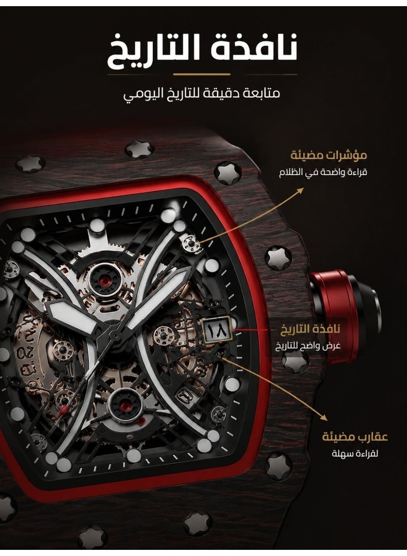 Generic Men's Luxury Business Quartz Watch - Waterproof Tonneau Analog Watch with Silicone Strap and Luminous Date Dial - Image 4