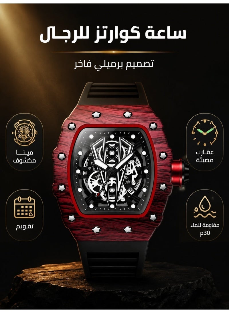Generic Men's Luxury Business Quartz Watch - Waterproof Tonneau Analog Watch with Silicone Strap and Luminous Date Dial - Image 1