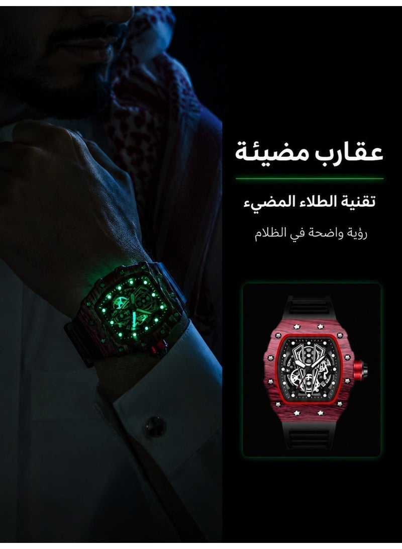 Generic Men's Luxury Business Quartz Watch - Waterproof Tonneau Analog Watch with Silicone Strap and Luminous Date Dial - Image 3