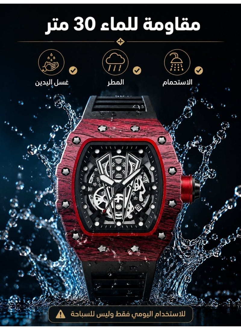 Generic Men's Luxury Business Quartz Watch - Waterproof Tonneau Analog Watch with Silicone Strap and Luminous Date Dial - Image 5