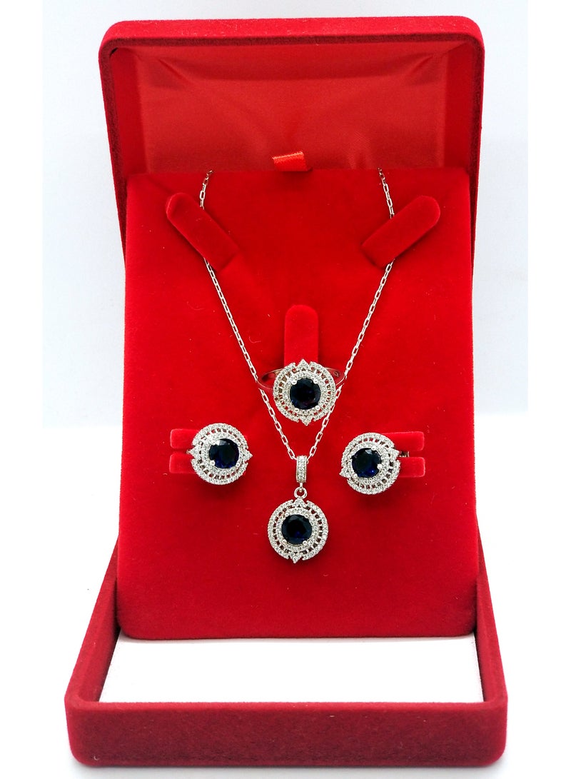 KAYALI 925 Silver Blue Sapphire Jewelry Set - Image 1