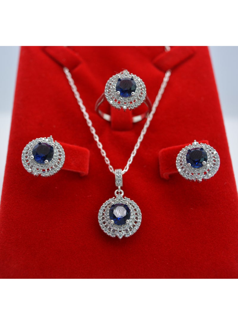 KAYALI 925 Silver Blue Sapphire Jewelry Set - Image 2