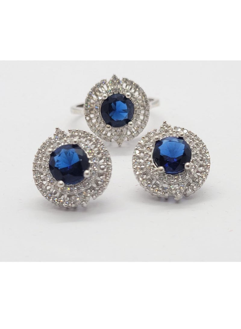KAYALI 925 Silver Blue Sapphire Jewelry Set - Image 3