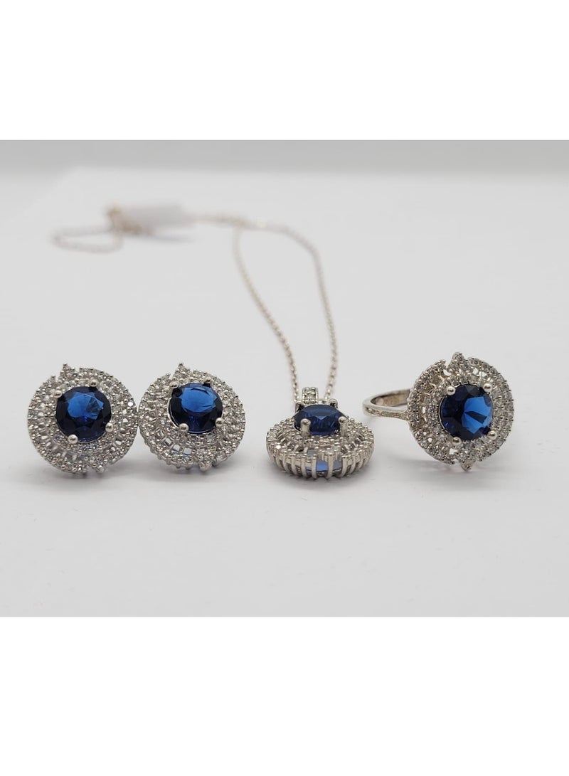 KAYALI 925 Silver Blue Sapphire Jewelry Set - Image 5