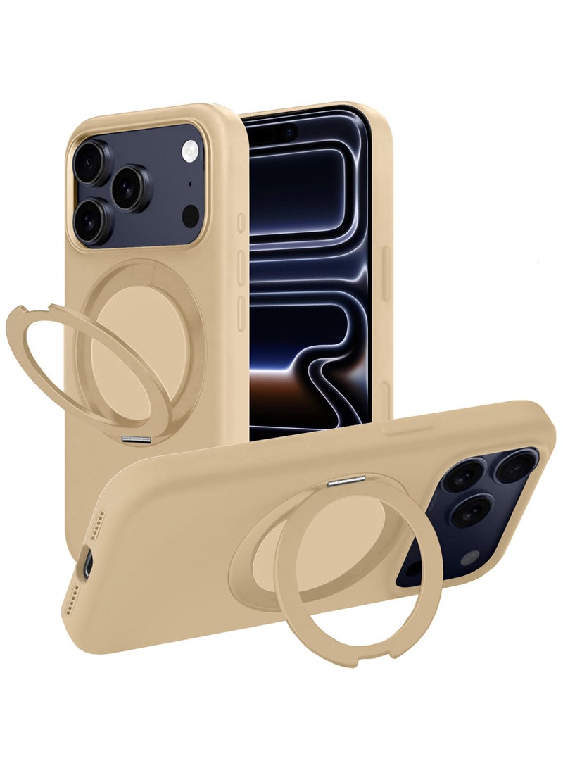 MagSafe Soft Silicone Case Cover for Apple iPhone 17 Pro Max - 360° Spin Magnetic Stand Holder - Soft Liquid Silicone Cozy Grip - Full Camera Protection, Non-Slip Phone Case - Desert Titanium - Image 1