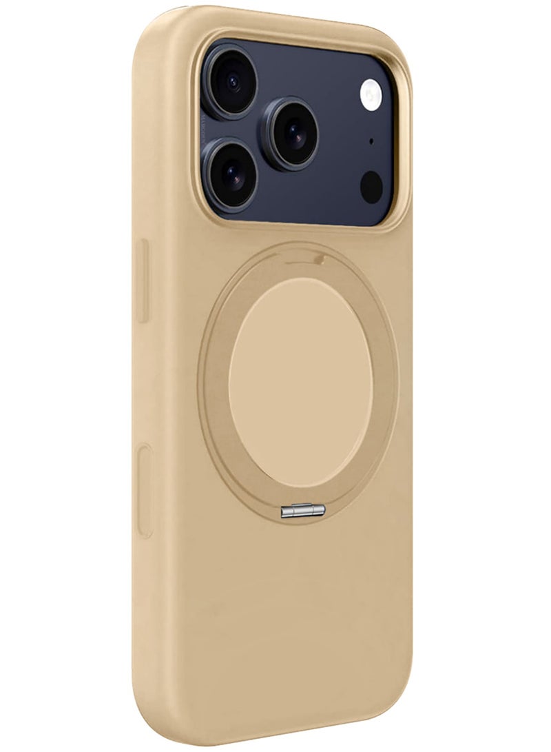 MagSafe Soft Silicone Case Cover for Apple iPhone 17 Pro Max - 360° Spin Magnetic Stand Holder - Soft Liquid Silicone Cozy Grip - Full Camera Protection, Non-Slip Phone Case - Desert Titanium - Image 2