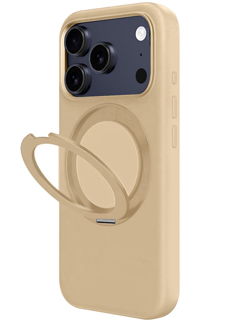 MagSafe Soft Silicone Case Cover for Apple iPhone 17 Pro Max - 360° Spin Magnetic Stand Holder - Soft Liquid Silicone Cozy Grip - Full Camera Protection, Non-Slip Phone Case - Desert Titanium - Image 3