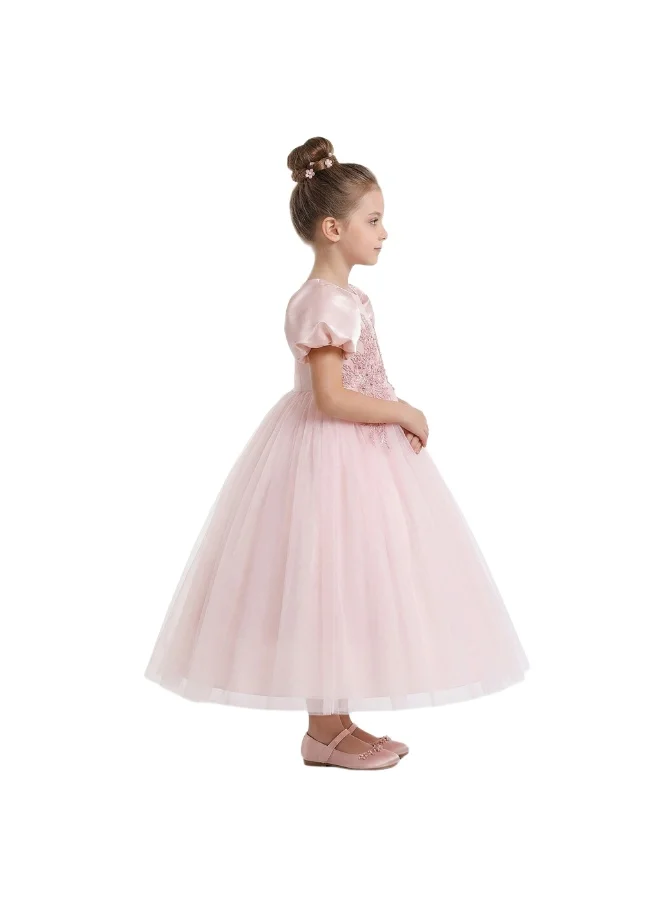 بيداني Puff Sleeve Floral Embroidered Tulle Party Dress