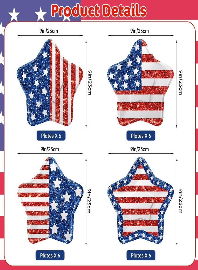 Litmitfu 24 Pcs 4th of July Paper Plates - American Flag Patriotic Plate, Disposable Red White and Blue Star Shaped Dinner Dessert Plates Tableware for July 4th Memorial Day Independence Day Party Supplies - Image 3