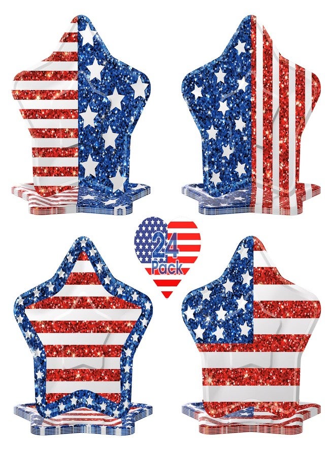 Litmitfu 24 Pcs 4th of July Paper Plates - American Flag Patriotic Plate, Disposable Red White and Blue Star Shaped Dinner Dessert Plates Tableware for July 4th Memorial Day Independence Day Party Supplies - Image 1