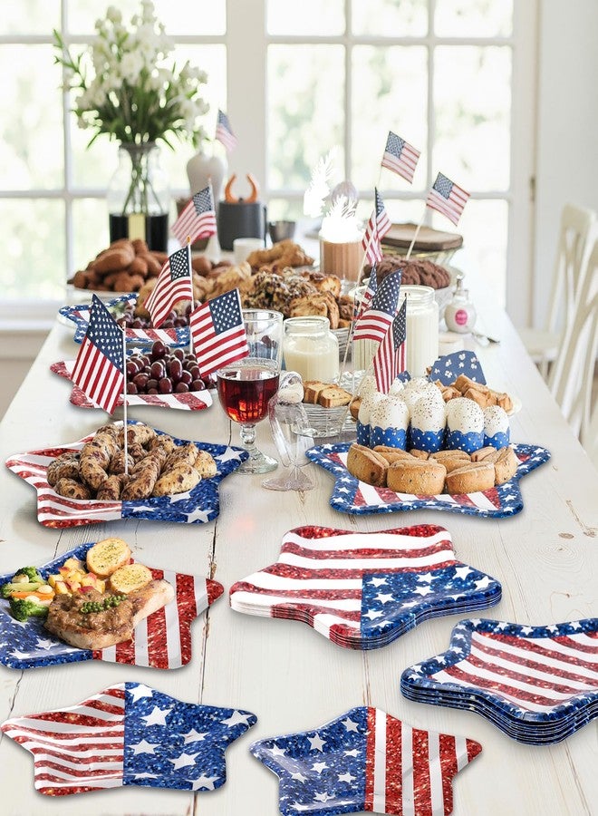 Litmitfu 24 Pcs 4th of July Paper Plates - American Flag Patriotic Plate, Disposable Red White and Blue Star Shaped Dinner Dessert Plates Tableware for July 4th Memorial Day Independence Day Party Supplies - Image 2