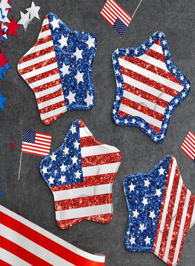 Litmitfu 24 Pcs 4th of July Paper Plates - American Flag Patriotic Plate, Disposable Red White and Blue Star Shaped Dinner Dessert Plates Tableware for July 4th Memorial Day Independence Day Party Supplies - Image 5