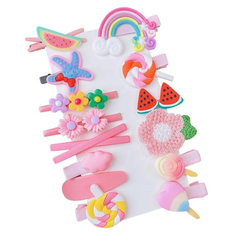 FIgment Hair Clip -Cute Fruit Cartoon Animal Shape Hair Clip Pins Set for Baby Girls, Little Girl Clip Set Hair Stuff Kids Accessory, Flower Candy, Fruits Rainbow, Butterflies for Hairstyles (Pink) - Image 1