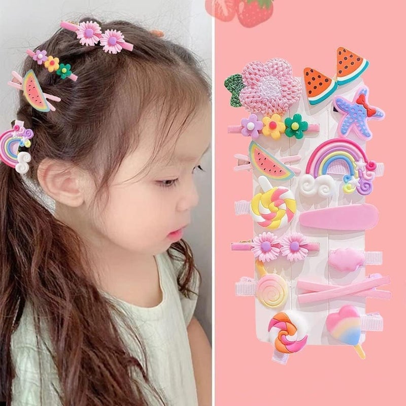 FIgment Hair Clip -Cute Fruit Cartoon Animal Shape Hair Clip Pins Set for Baby Girls, Little Girl Clip Set Hair Stuff Kids Accessory, Flower Candy, Fruits Rainbow, Butterflies for Hairstyles (Pink) - Image 4