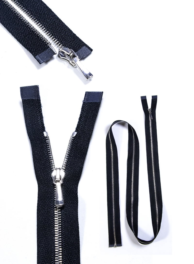 Premium No.1 70cm Metal Zippers – Open-End Heavy-Duty Zippers, 2-Pack for Jackets & Crafts (Black+Silver)