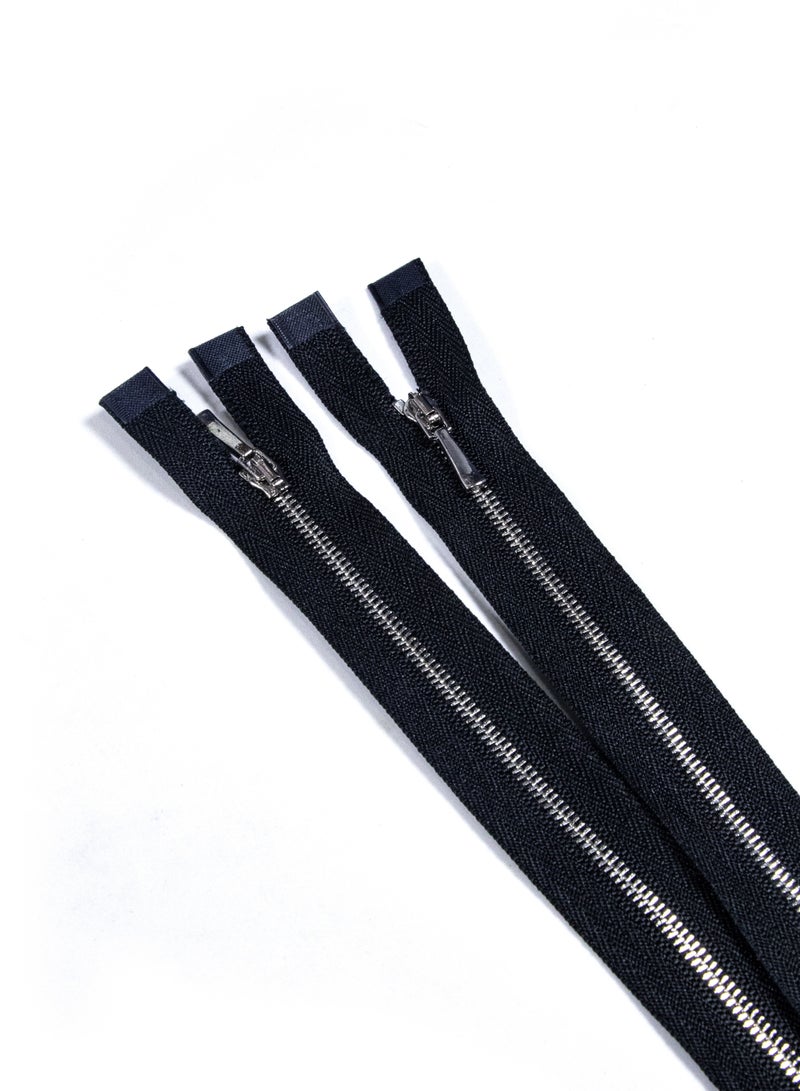 Premium No.1 70cm Metal Zippers – Open-End Heavy-Duty Zippers, 2-Pack for Jackets & Crafts (Black+Silver)