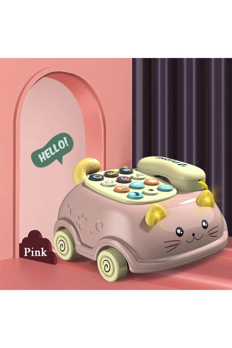 erorex Pink Baby 3-in-1 Musical Phone Toys Toddler Interactive Learning Toy with Lights Cat Telephone Story - Image 1