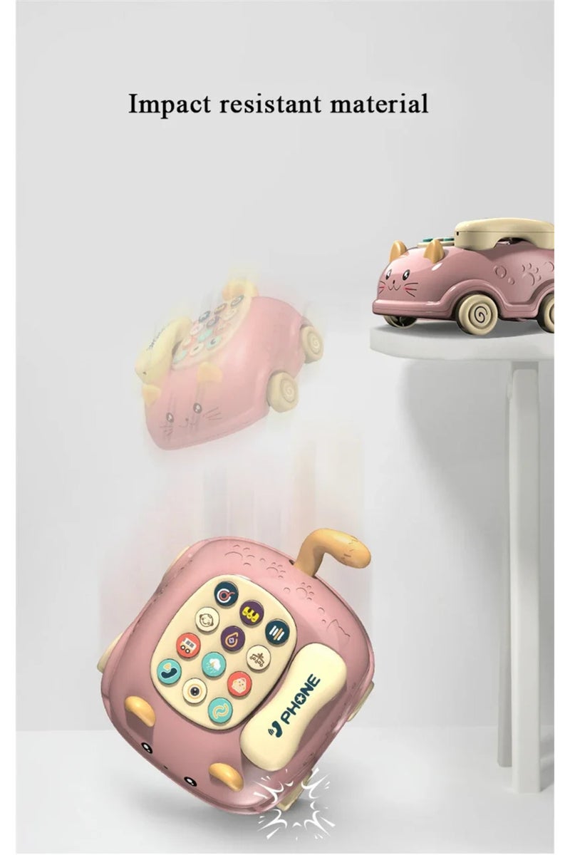 erorex Pink Baby 3-in-1 Musical Phone Toys Toddler Interactive Learning Toy with Lights Cat Telephone Story - Image 3