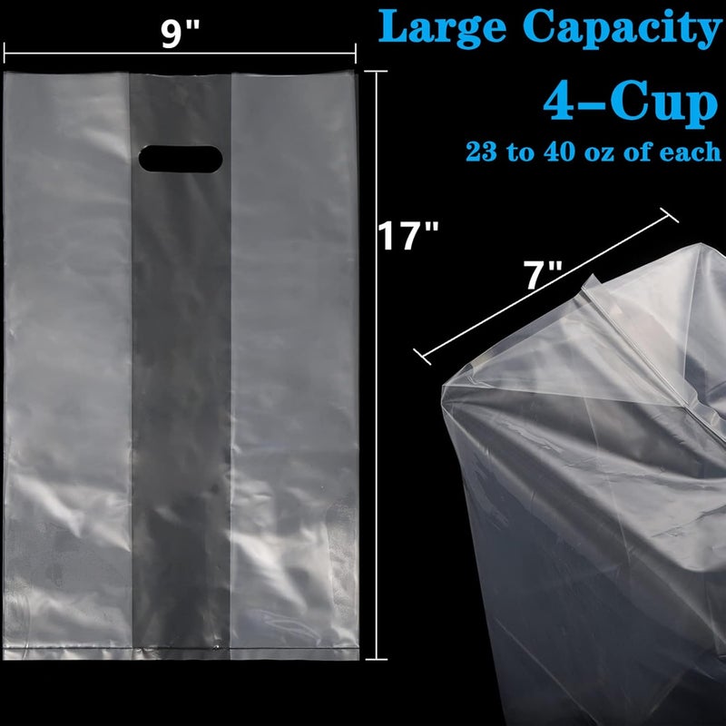 DEAYOU 100 PCS Large Handle Drinking Poly Bag, Clear Cup Carrier for 4-Cup Coffee Tray, 9"L x 17"H Plastic Packaging Bag for Drink Holder, Delivery, Take Out Hanging Hole Food Storage Bag for Beverage - Image 2
