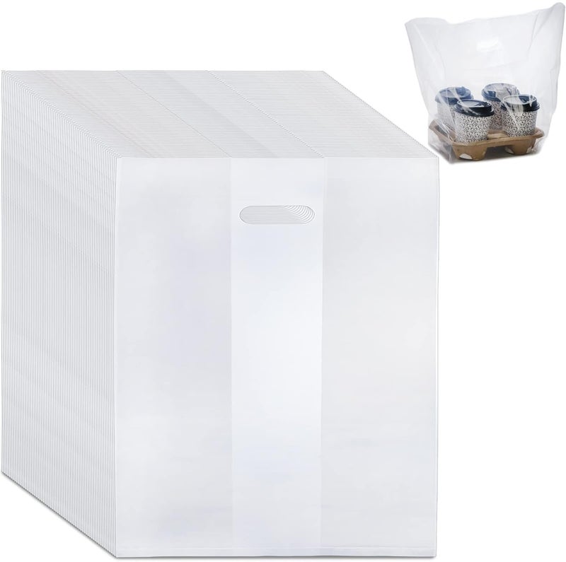 DEAYOU 100 PCS Large Handle Drinking Poly Bag, Clear Cup Carrier for 4-Cup Coffee Tray, 9"L x 17"H Plastic Packaging Bag for Drink Holder, Delivery, Take Out Hanging Hole Food Storage Bag for Beverage - Image 1