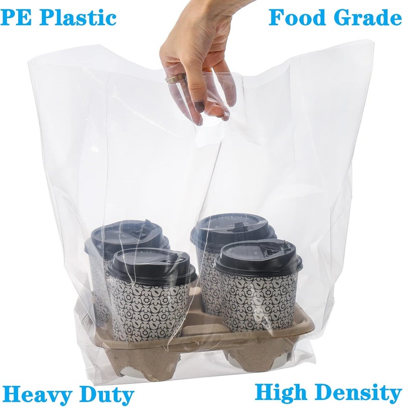 DEAYOU 100 PCS Large Handle Drinking Poly Bag, Clear Cup Carrier for 4-Cup Coffee Tray, 9"L x 17"H Plastic Packaging Bag for Drink Holder, Delivery, Take Out Hanging Hole Food Storage Bag for Beverage - Image 3