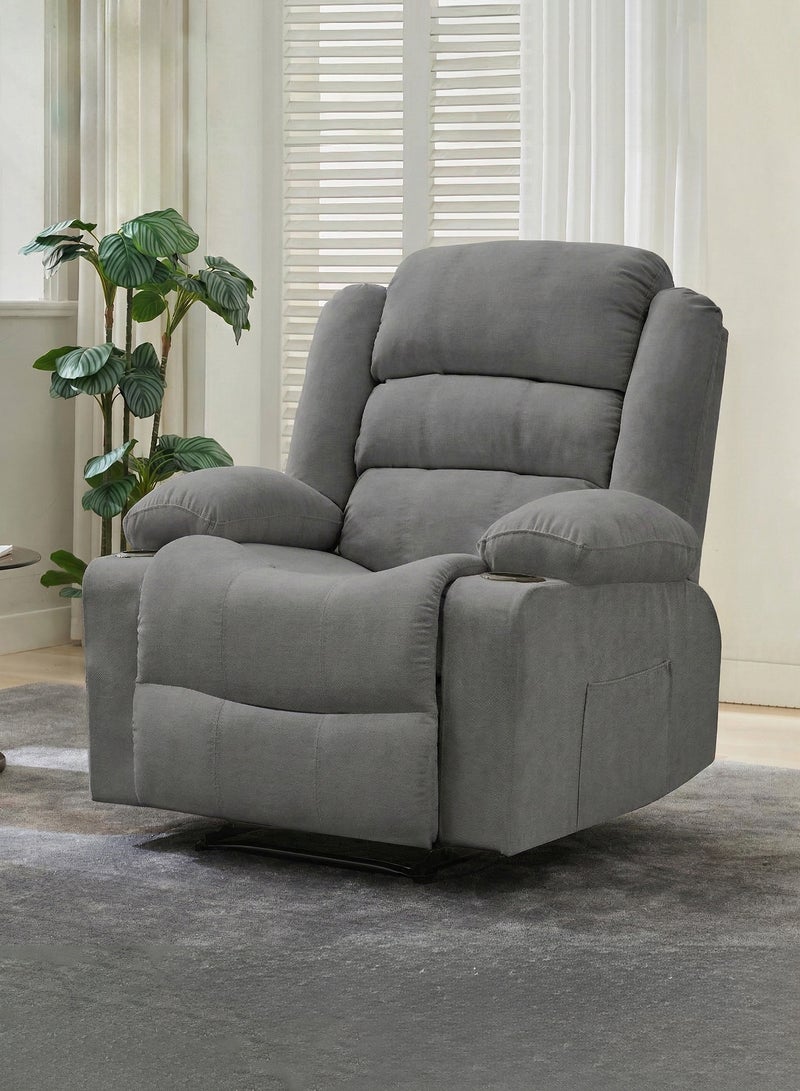 M-Smart Velvet fabric  Fixed Recliner Chair for Living Room - Ergonomic Lazy Boy Chair with Dual Cup Holder & Side Pocket for Long Seating, Reading, Watching TV and Napping, 100x86x89cm - Grey - Image 2