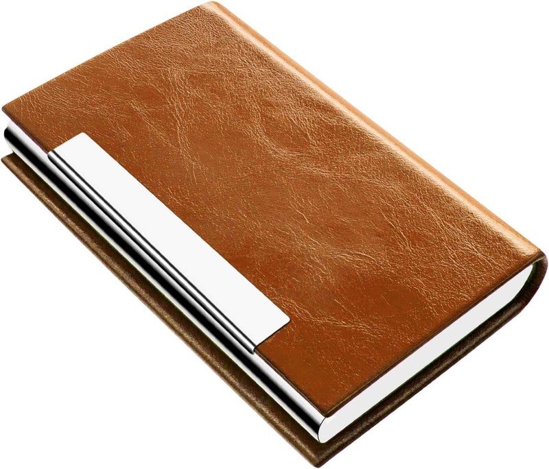 Padike Business Card Holder, Business Card Case Professional PU Leather & Stainless Steel Multi Card Case,Business Card Holder Wallet Credit Card ID Case/Holder for Men & Women. (V-Brown) - Image 1